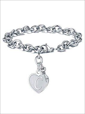 Heart Charm Initial Bracelet Stainless Steel Adjustable Chain Gift